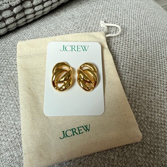 J. Crew Shiny Matte Gold Sculptural link earrings - Picture 7 of 9